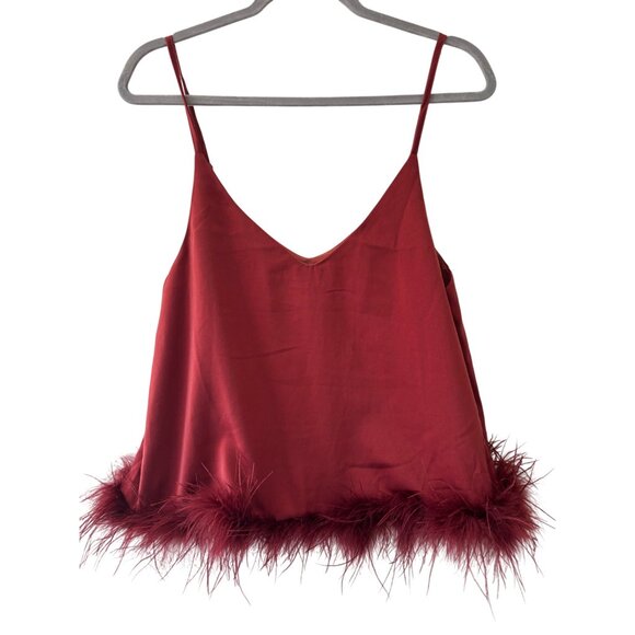 Entro Womens Rust Feathered Trimmed Spaghetti Strap Tank Top  Size M - Picture 2 of 8